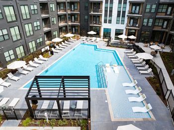 Resort-style saltwater swimming pool with tanning deck